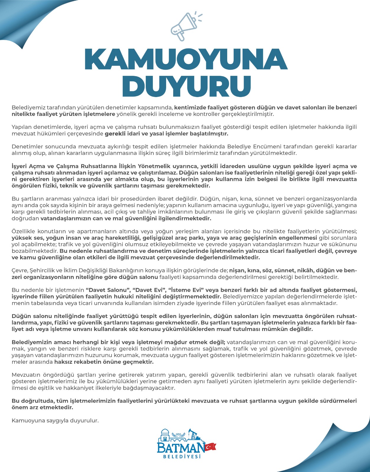 KAMUOYUNA DUYURU