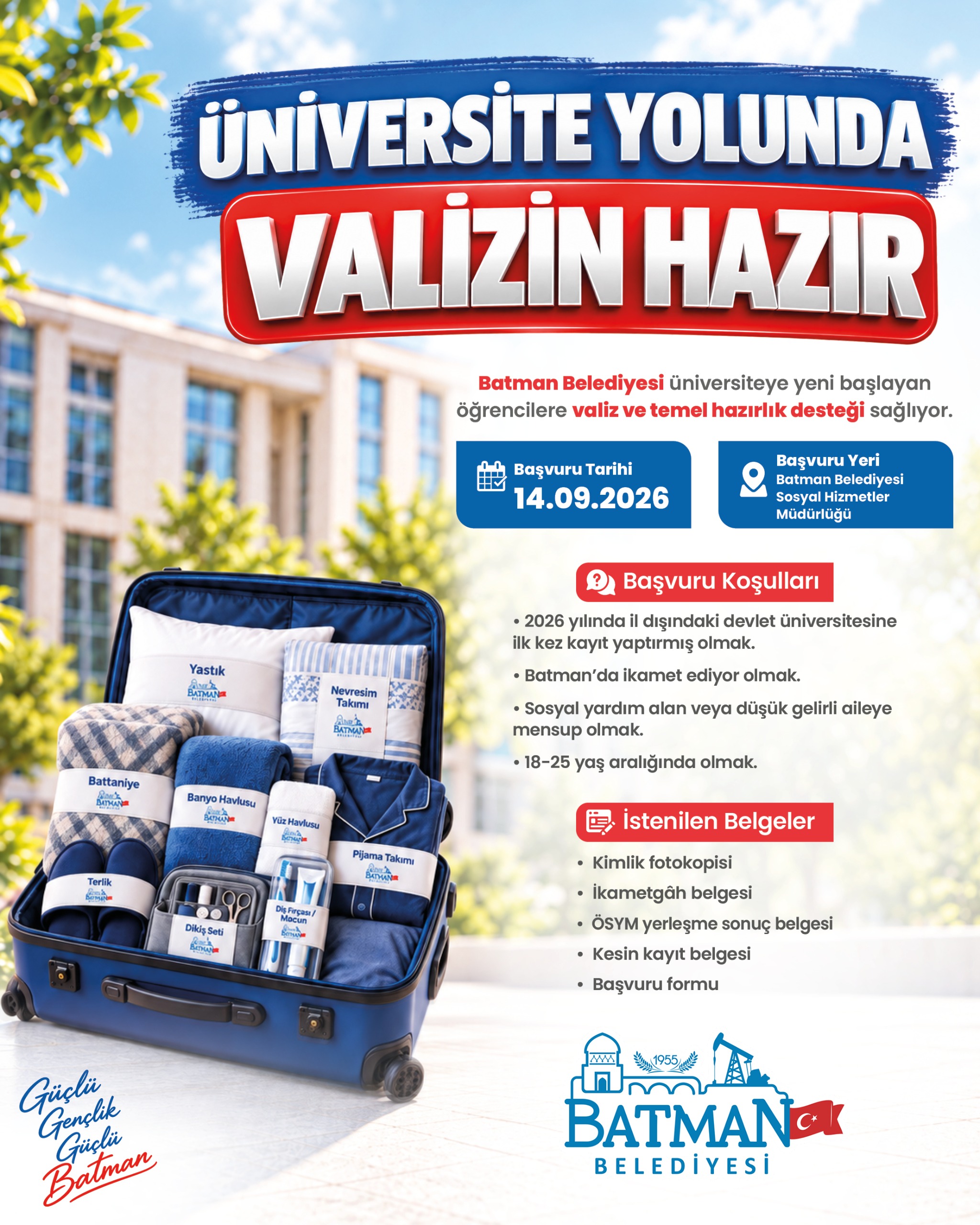 BATMAN’DAN ÜNİVERSİTE YOLCULUĞUNA ÇIKAN GENÇLERİMİZE “VALİZİM HAZIR” DESTEĞİ