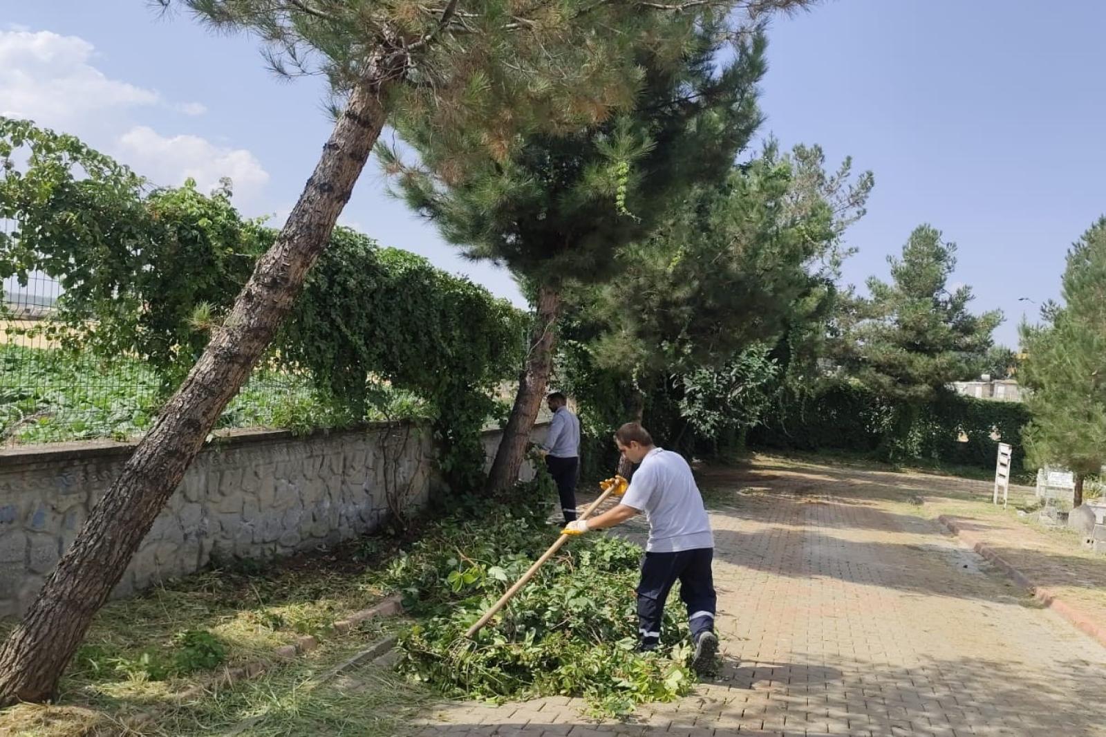 MEZARLIKLARDA OT BİÇME VE TEMİZLİK ÇALIŞMALARI SÜRÜYOR